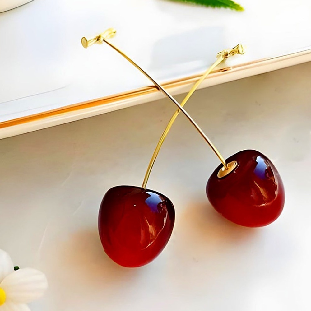 🆕️ Elegant Cherry Dark Red Drop Earrings NWOT